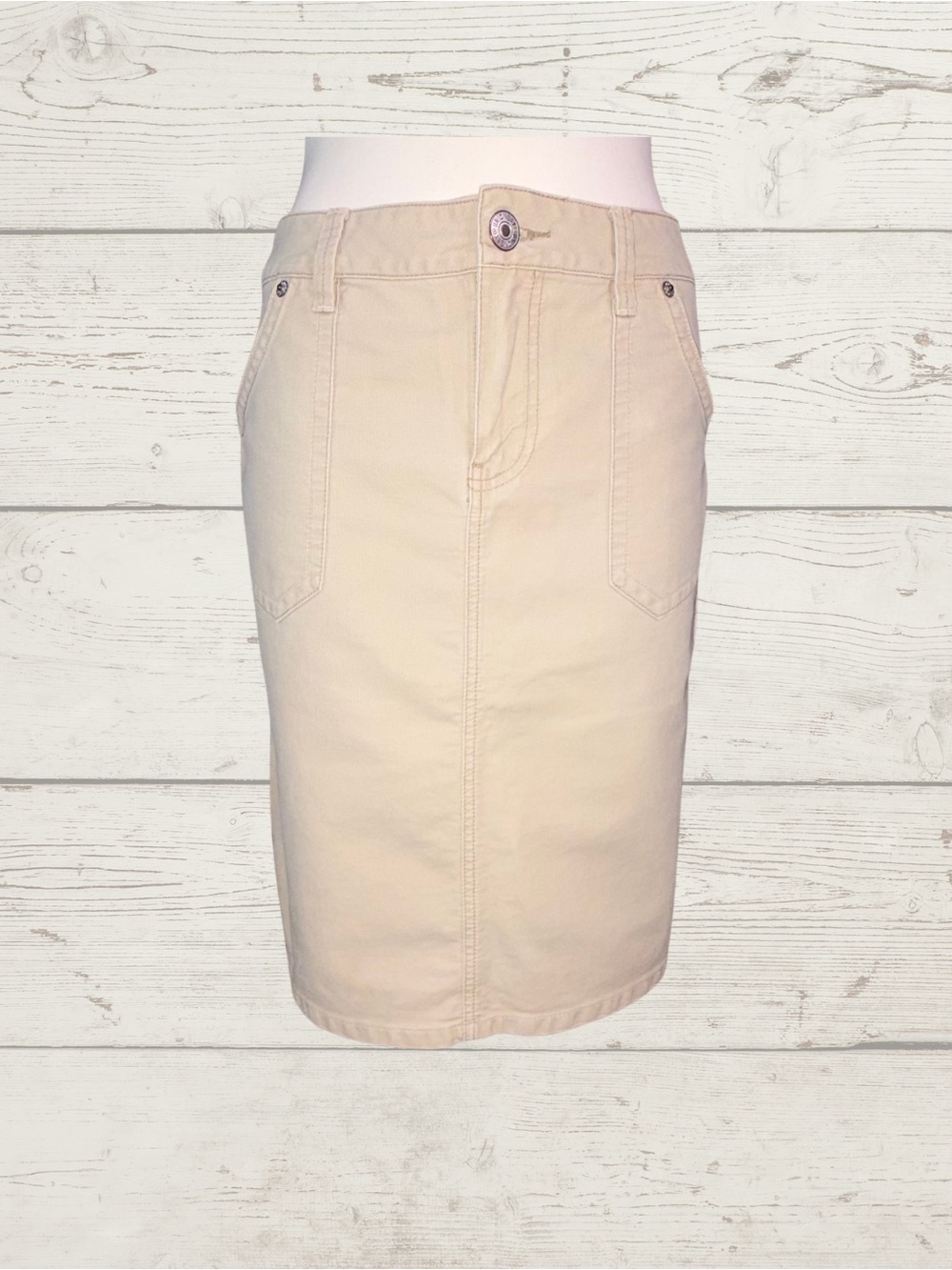 Vintage Y2K Unionbay Khaki Cotton Twill Pencil Skirt Utility Pockets Juniors 11